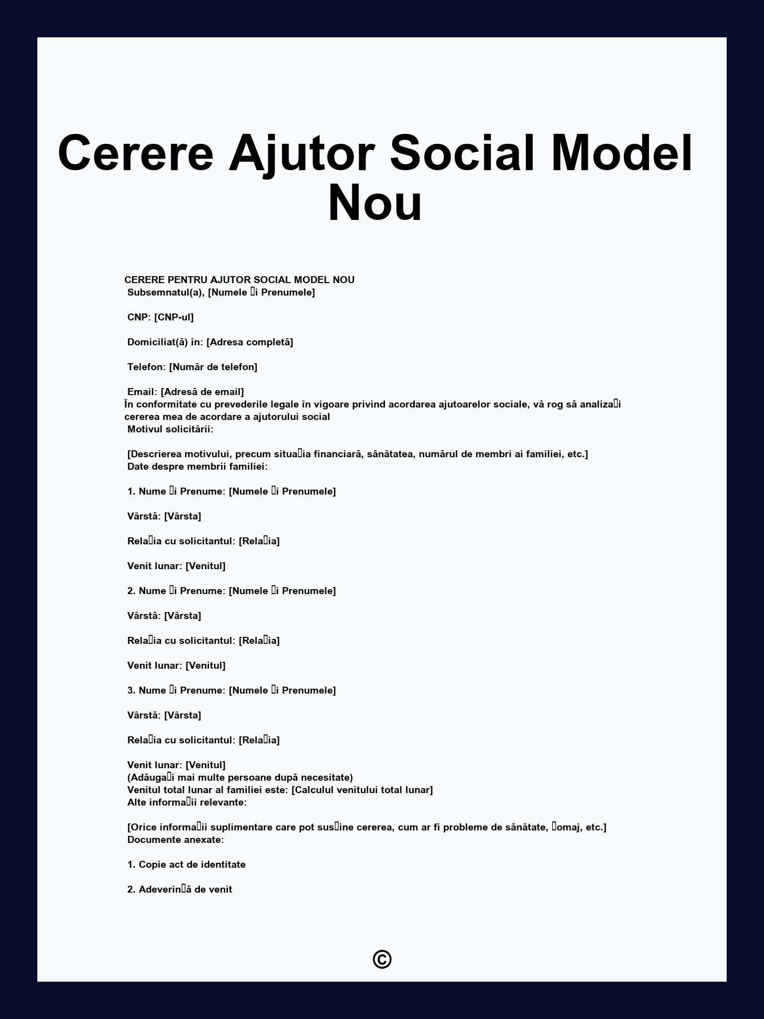 Cerere Ajutor Social Model Nou