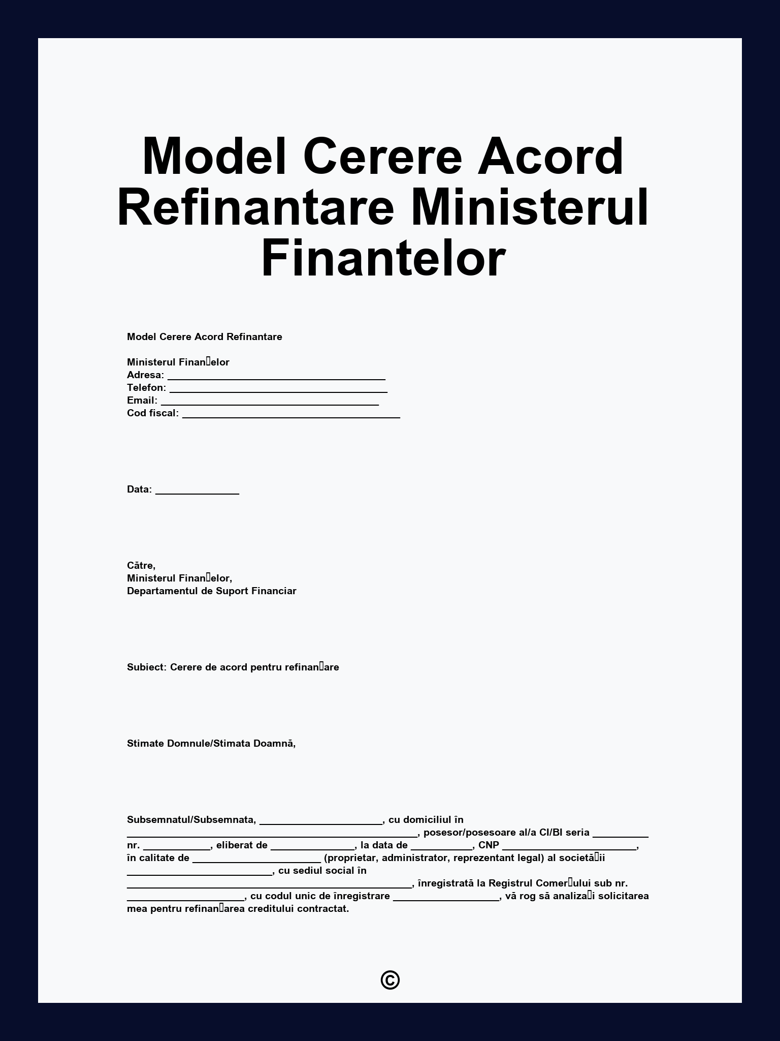 Model Cerere Acord Refinantare Ministerul Finantelor