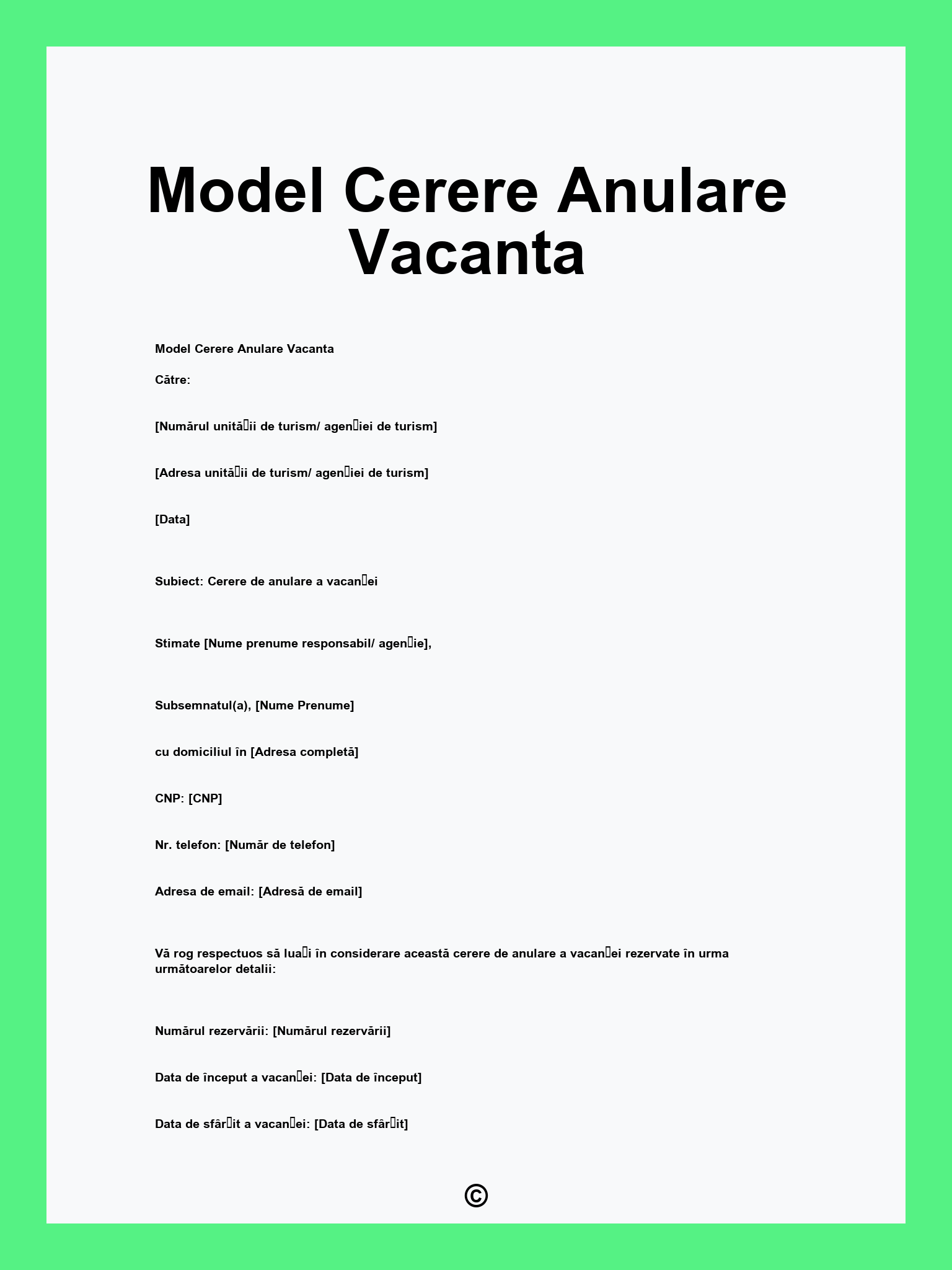 Model Cerere Anulare Vacanta