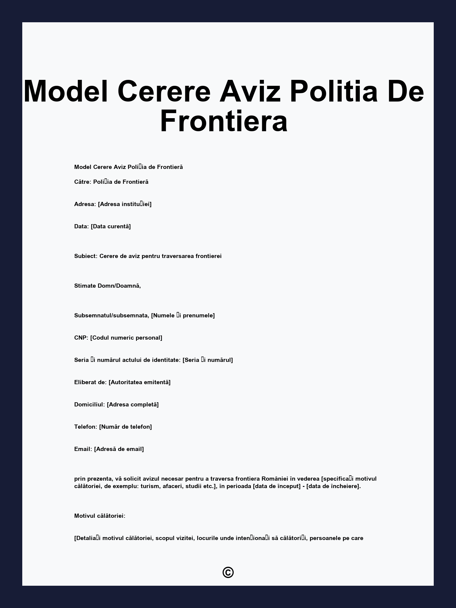 Model Cerere Aviz Politia De Frontiera