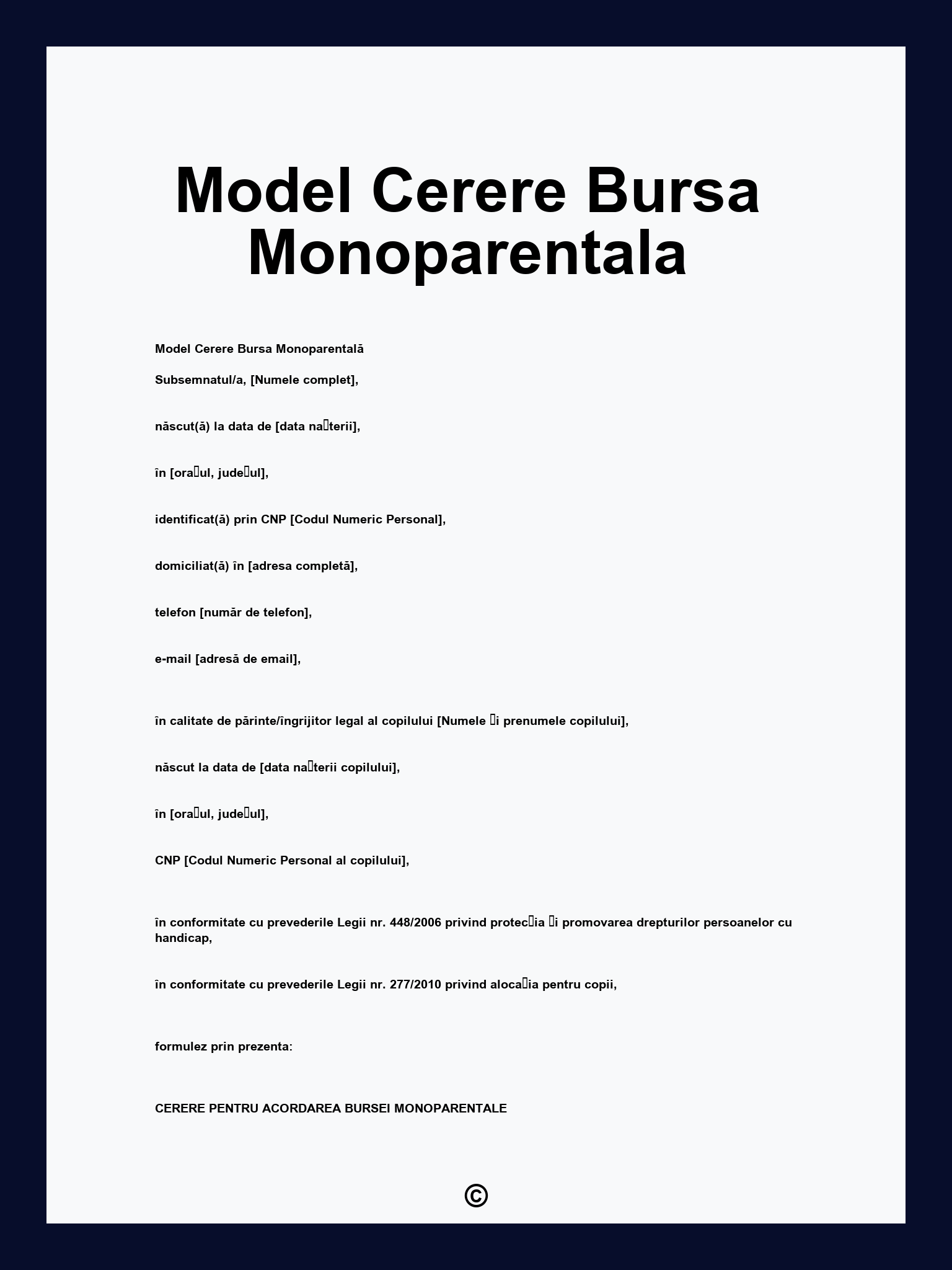 Model Cerere Bursa Monoparentala