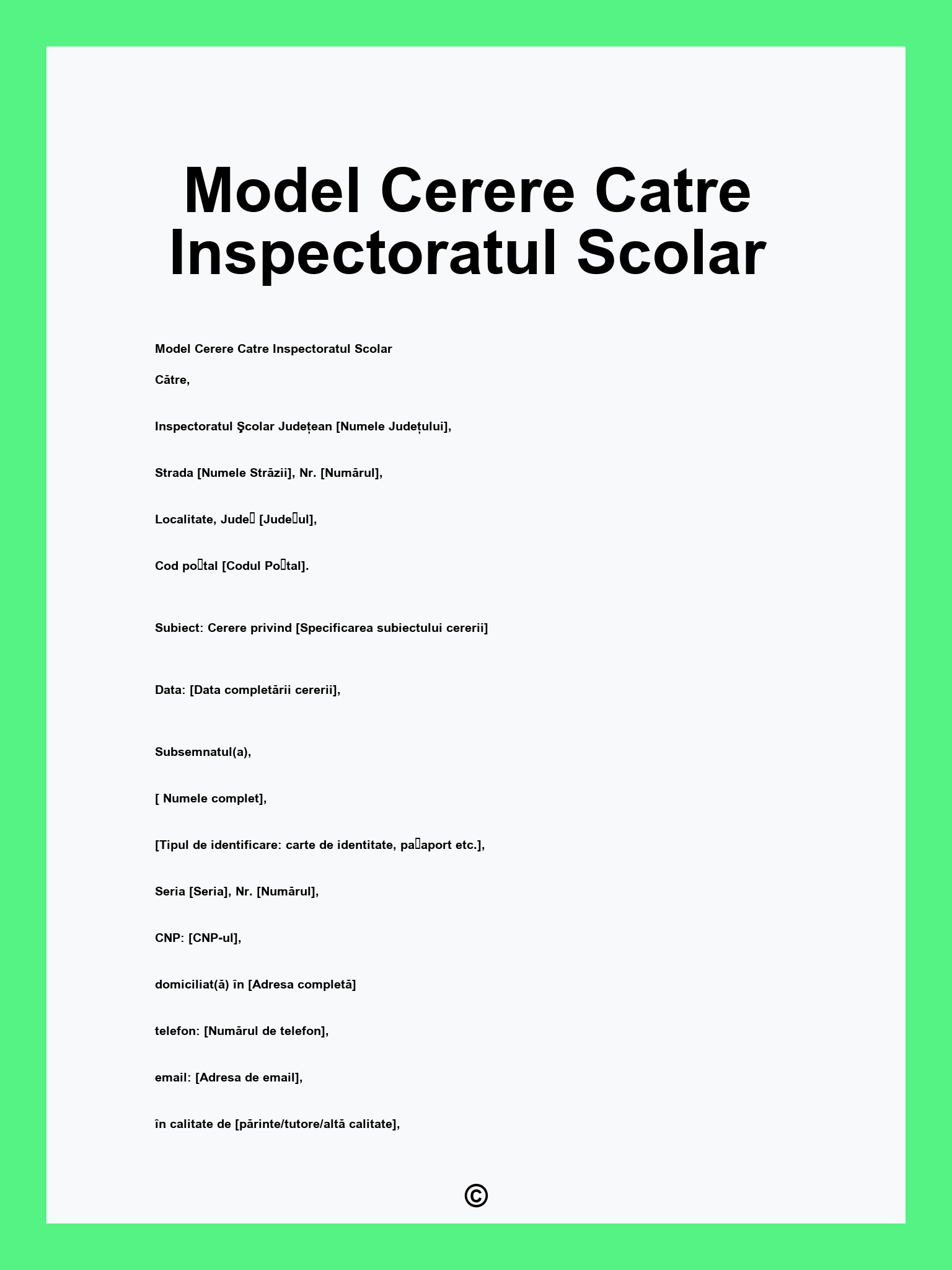 Model Cerere Catre Inspectoratul Scolar