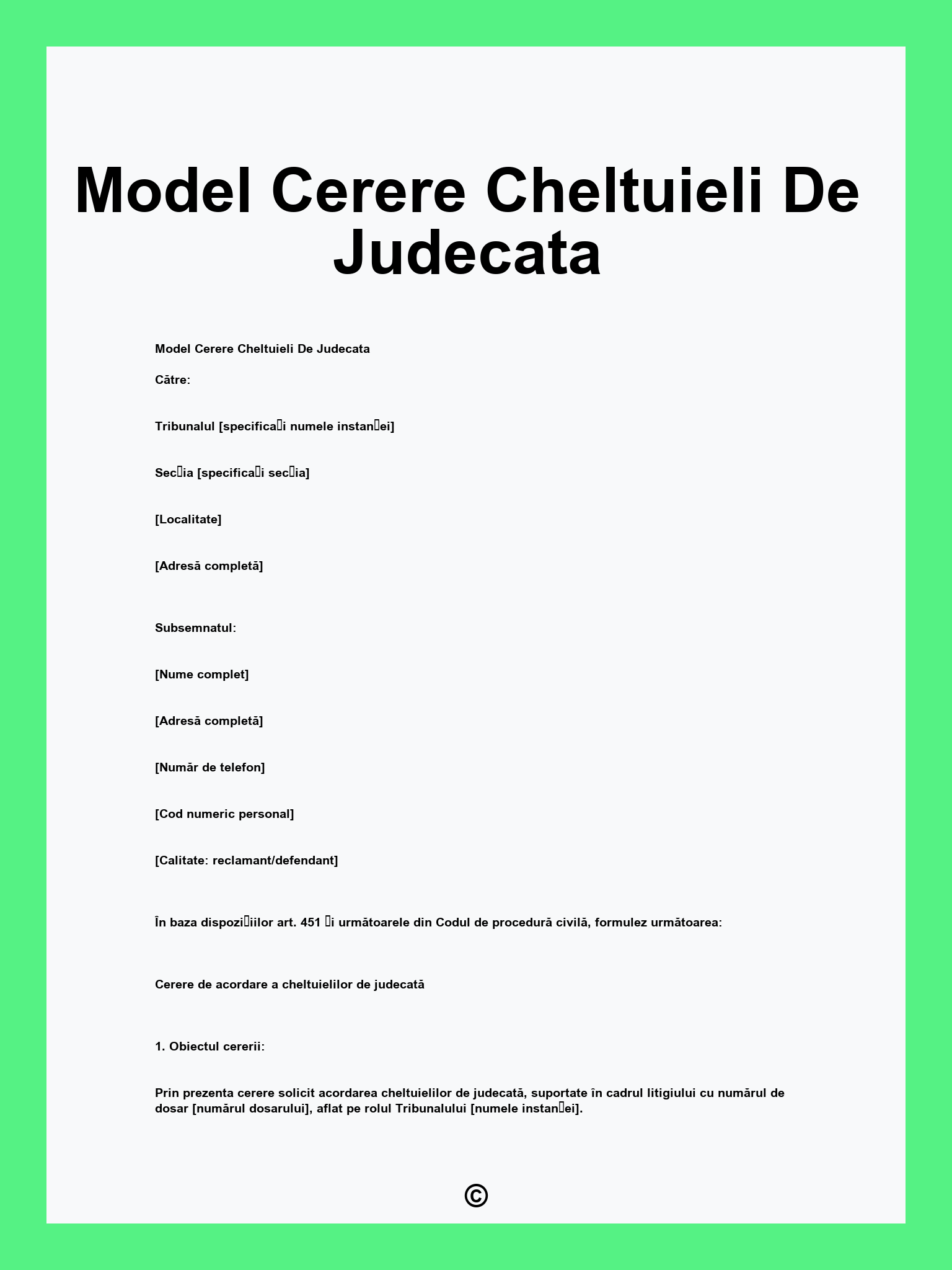 Model Cerere Cheltuieli De Judecata