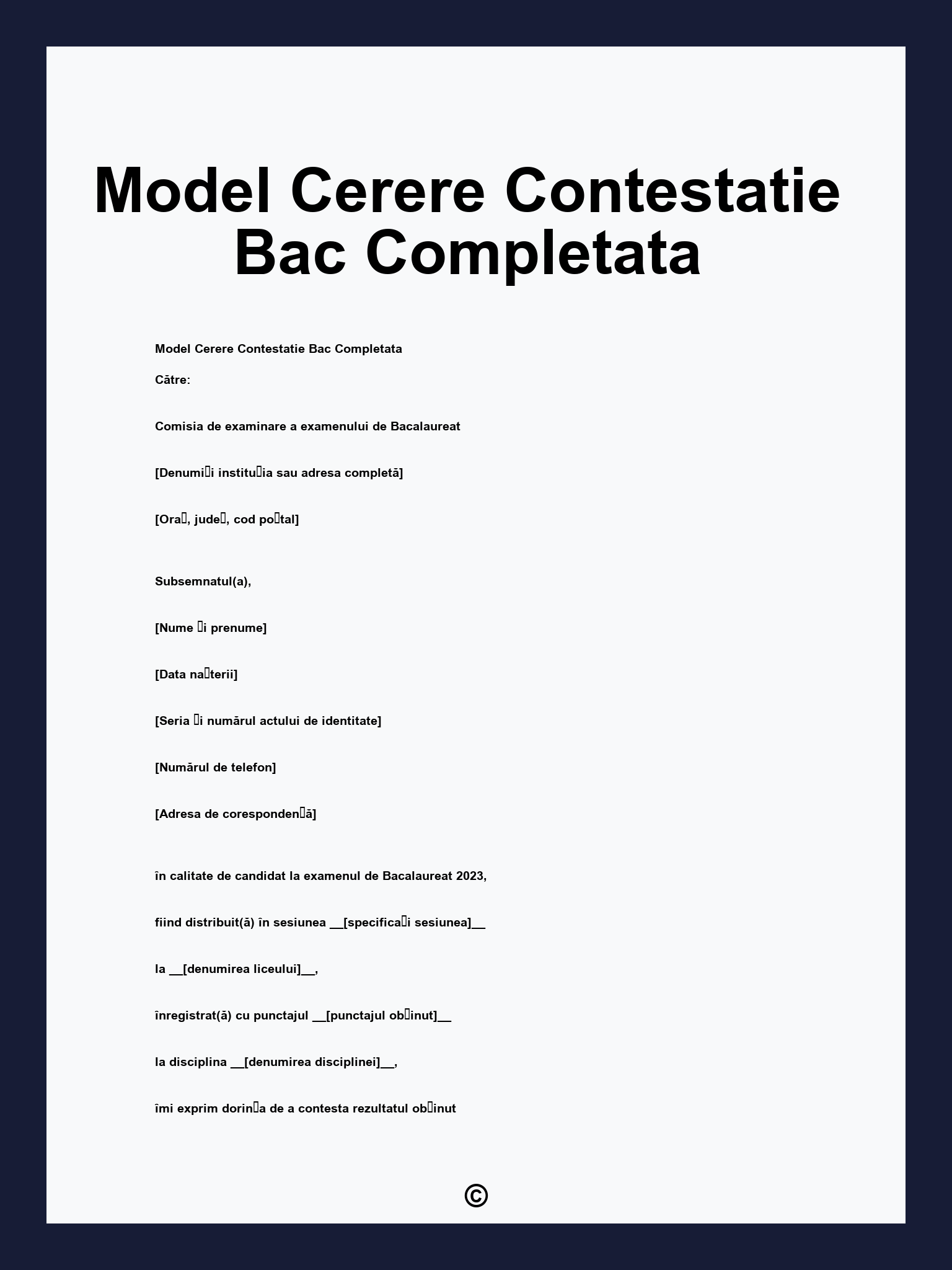 Model Cerere Contestatie Bac Completata