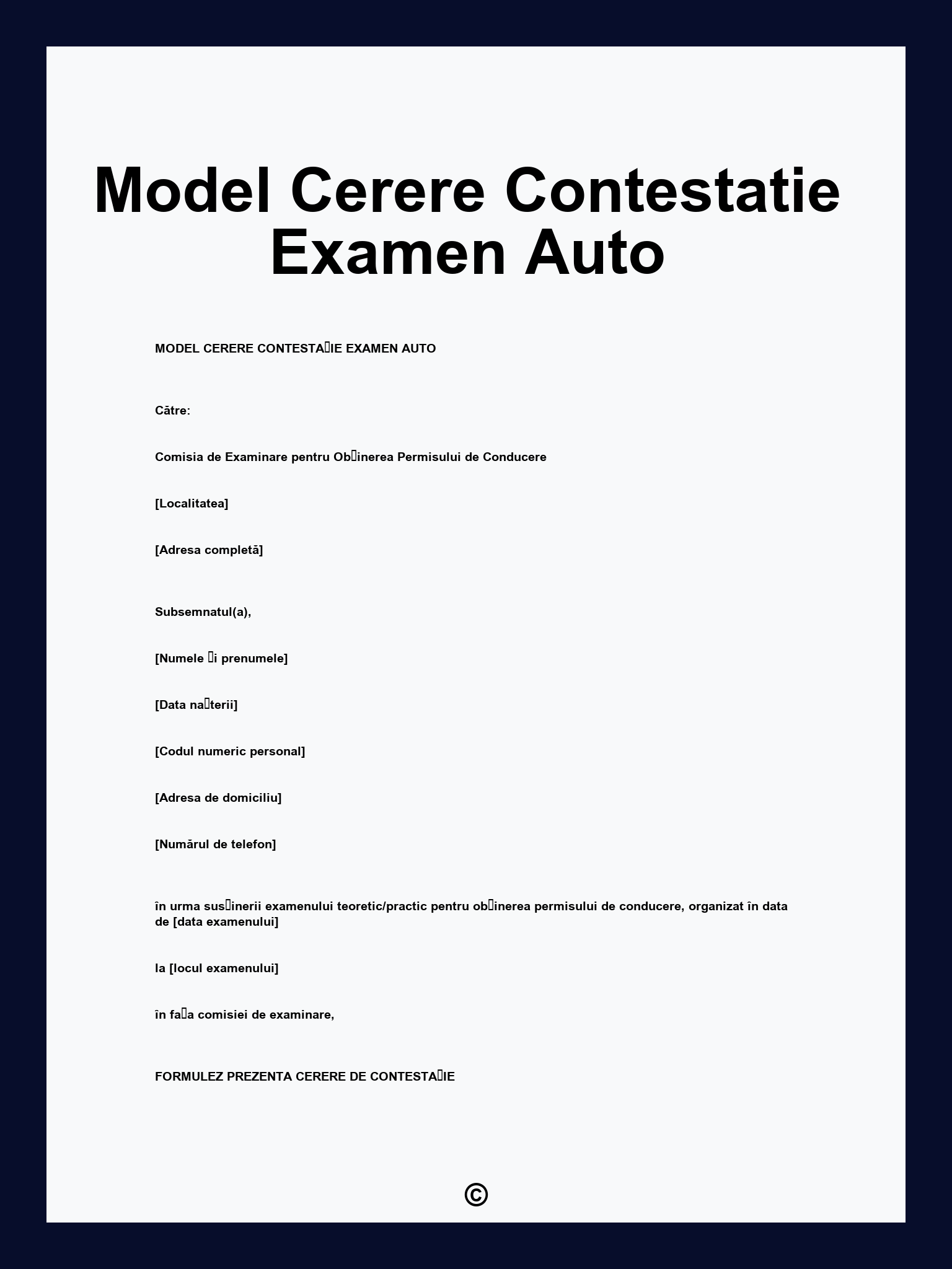Model Cerere Contestatie Examen Auto