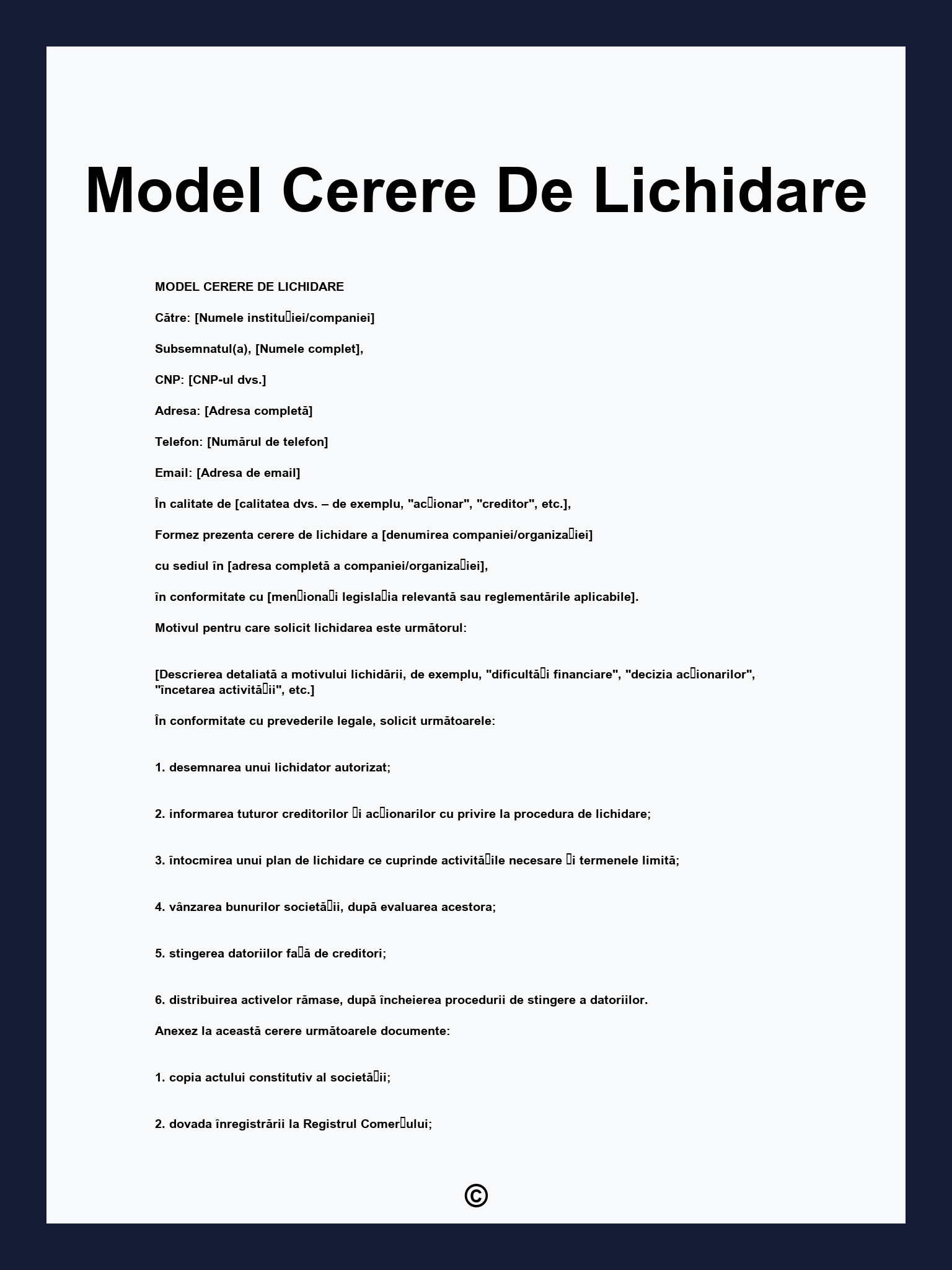Model Cerere De Lichidare