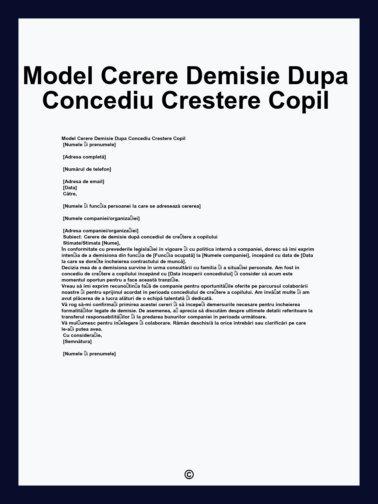 Model Cerere Demisie Dupa Concediu Crestere Copil