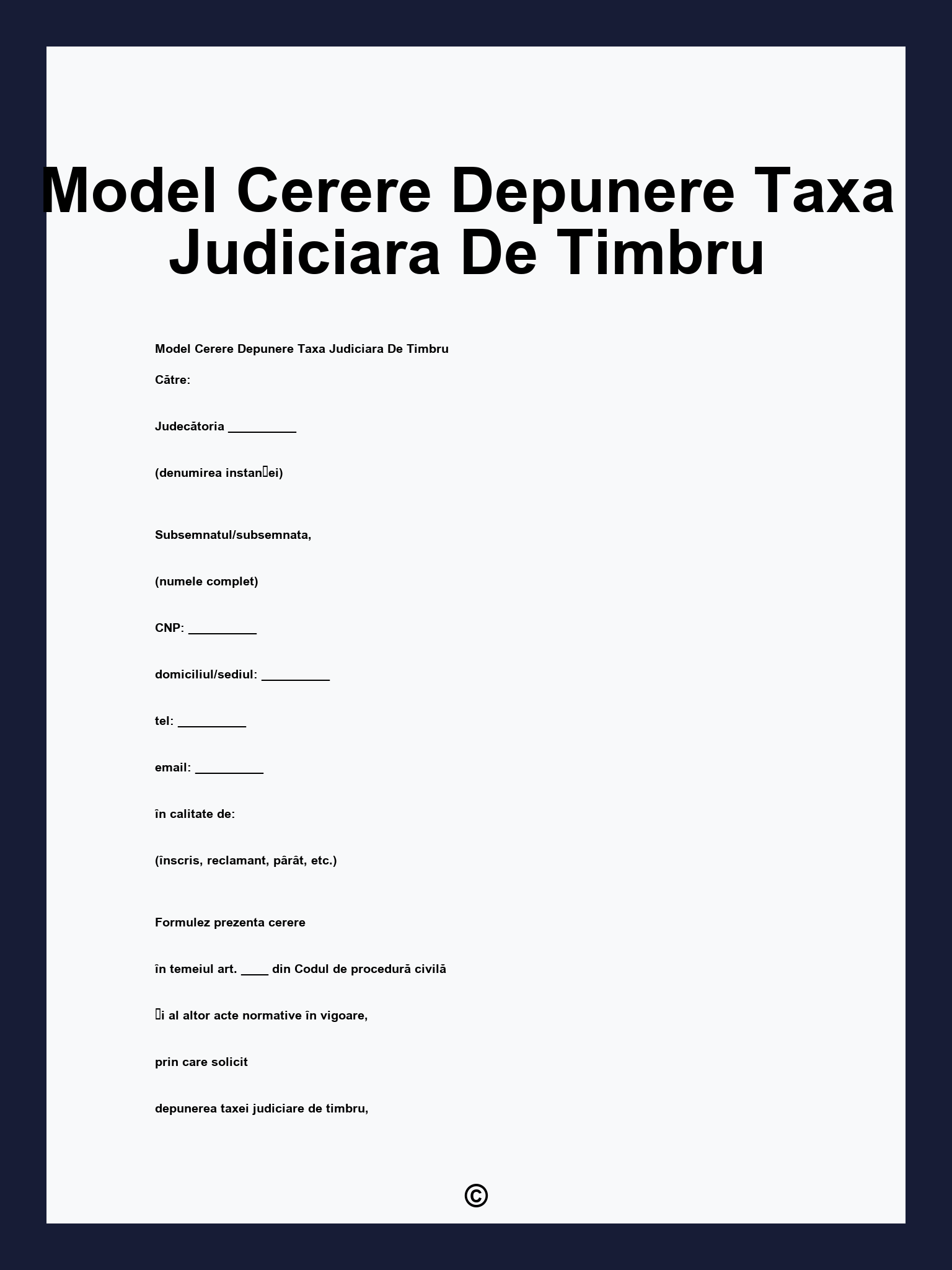Model Cerere Depunere Taxa Judiciara De Timbru