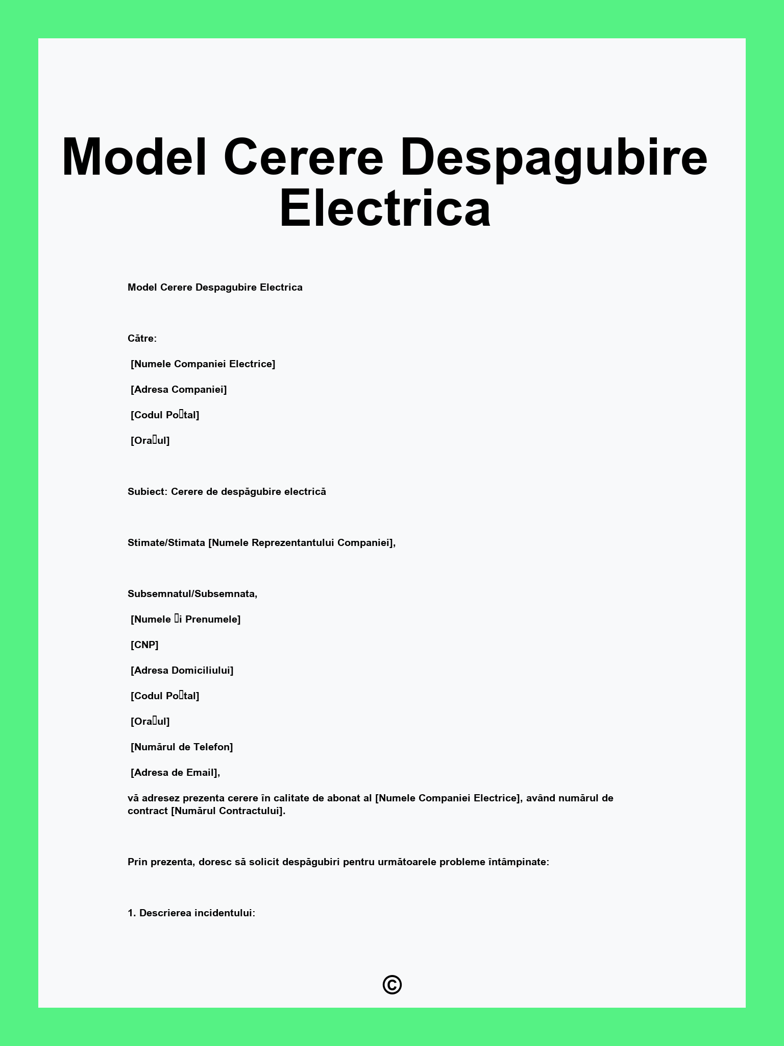Model Cerere Despagubire Electrica