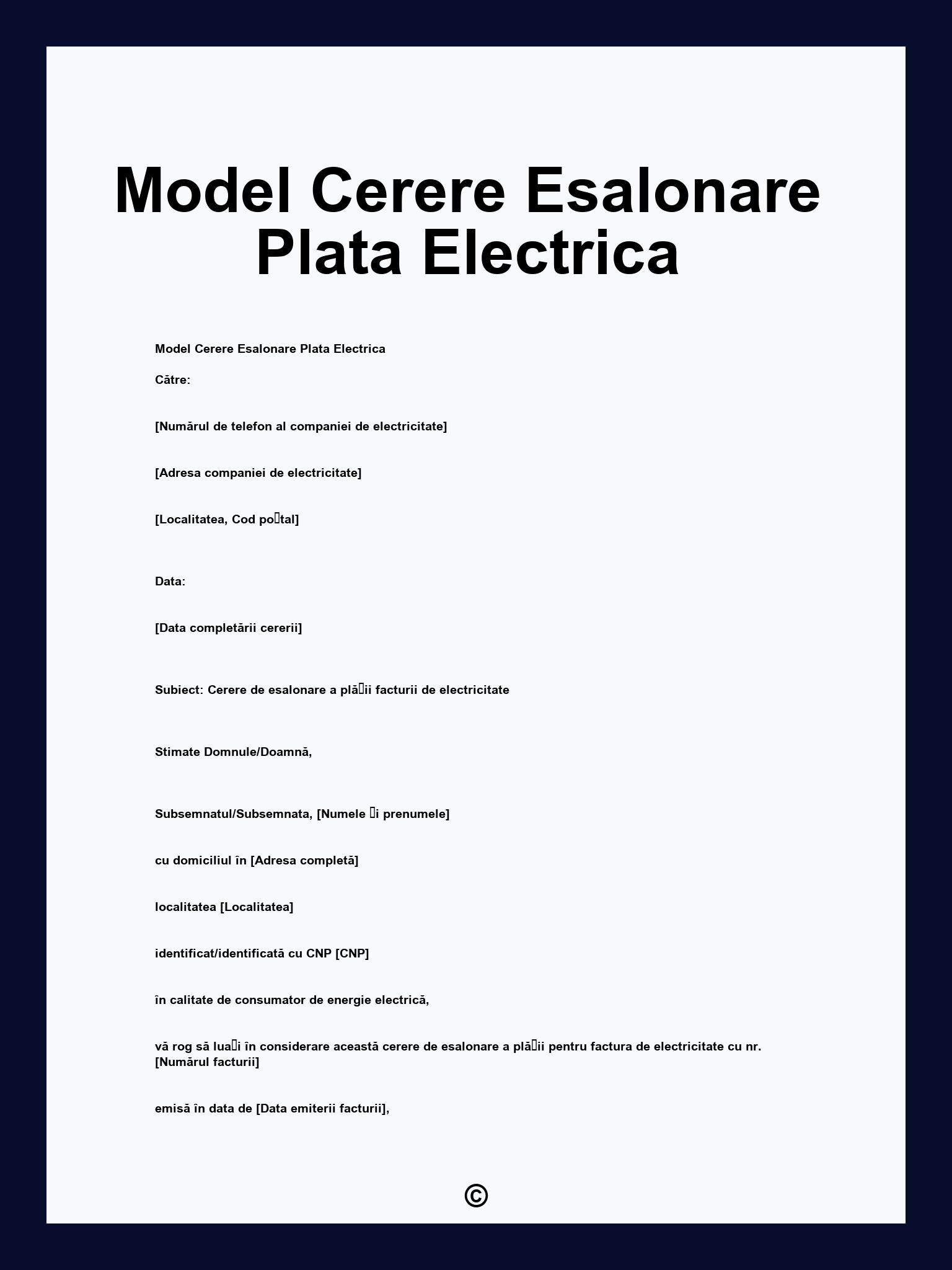 Model Cerere Esalonare Plata Electrica