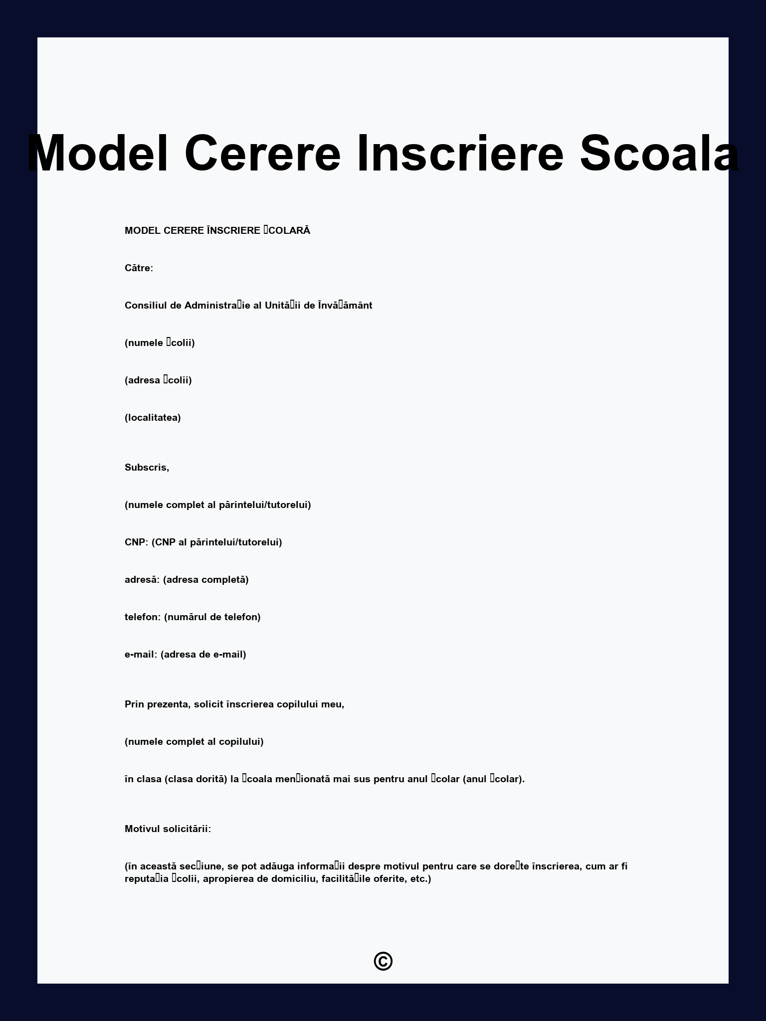 Model Cerere Inscriere Scoala