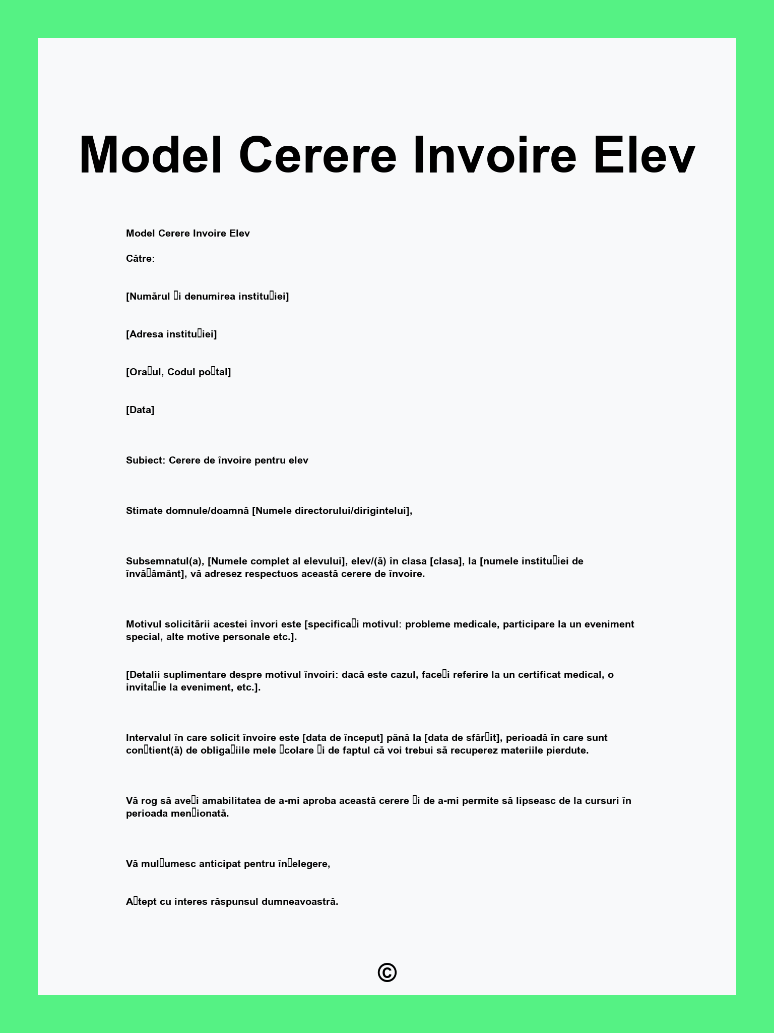 Model Cerere Invoire Elev