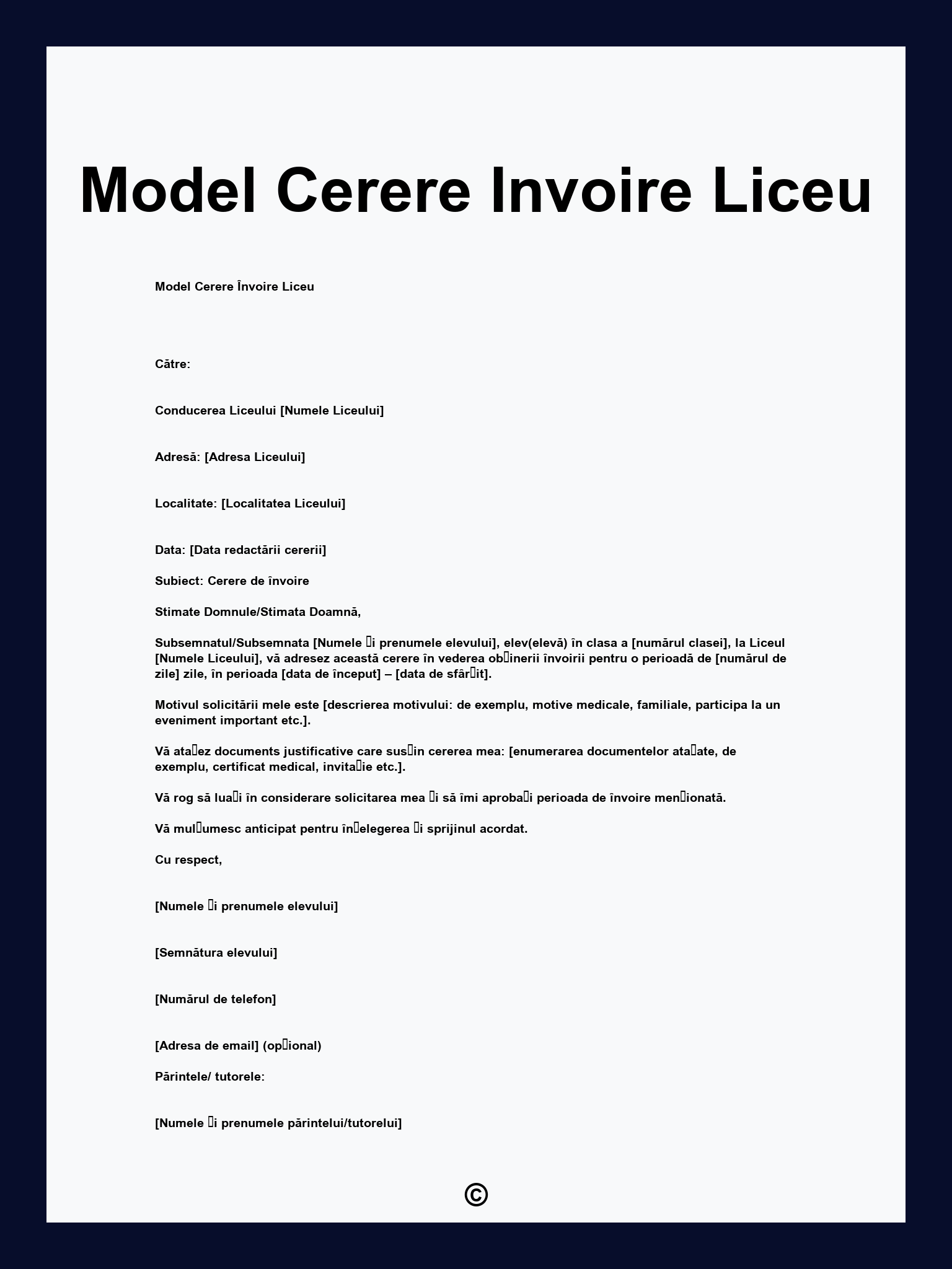 Model Cerere Invoire Liceu