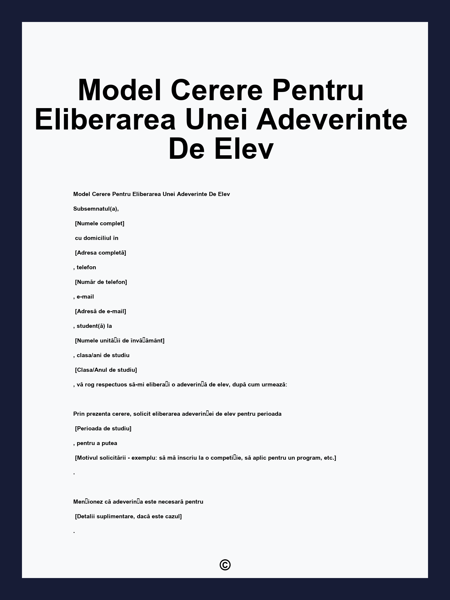 Model Cerere Pentru Eliberarea Unei Adeverinte De Elev