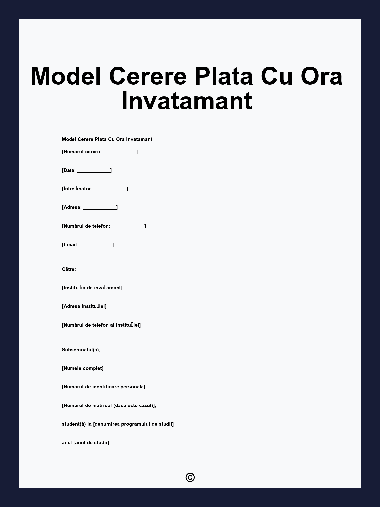 Model Cerere Plata Cu Ora Invatamant