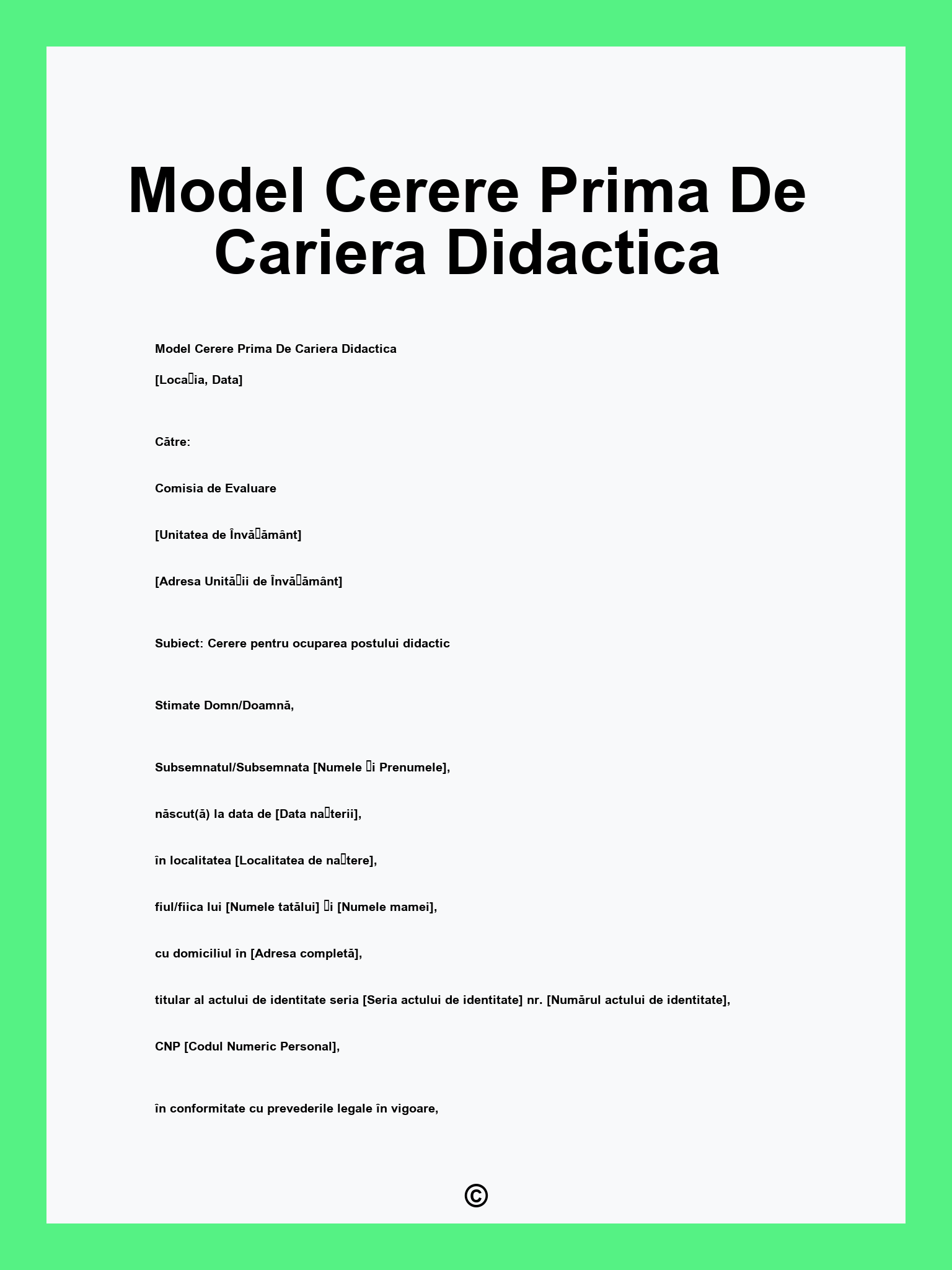 Model Cerere Prima De Cariera Didactica