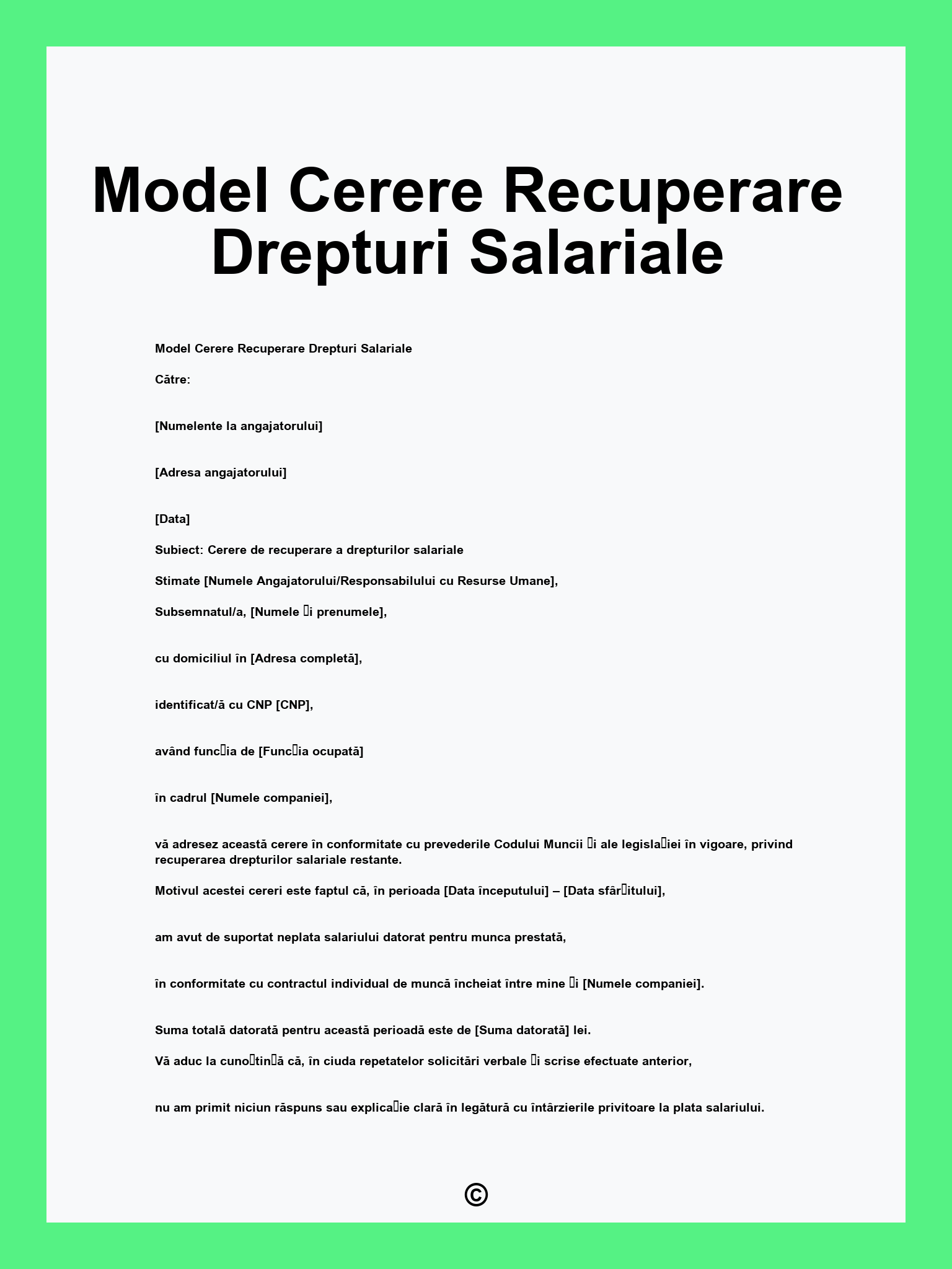 Model Cerere Recuperare Drepturi Salariale