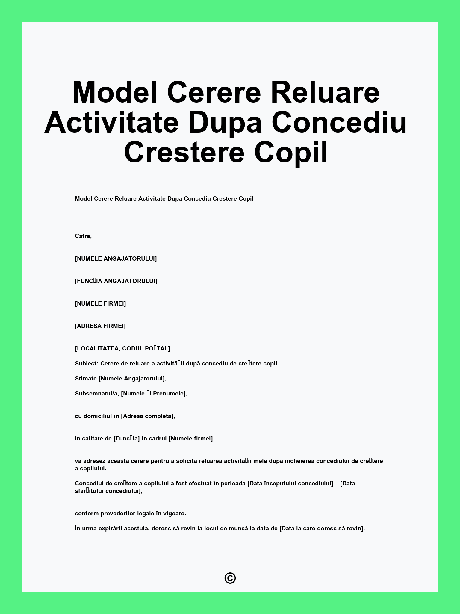 Model Cerere Reluare Activitate Dupa Concediu Crestere Copil