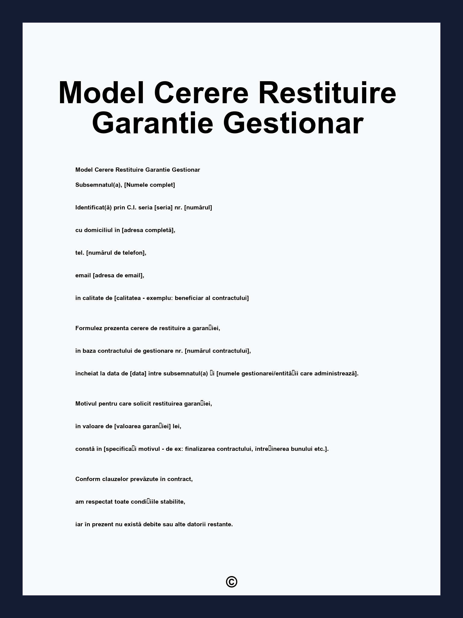 Model Cerere Restituire Garantie Gestionar