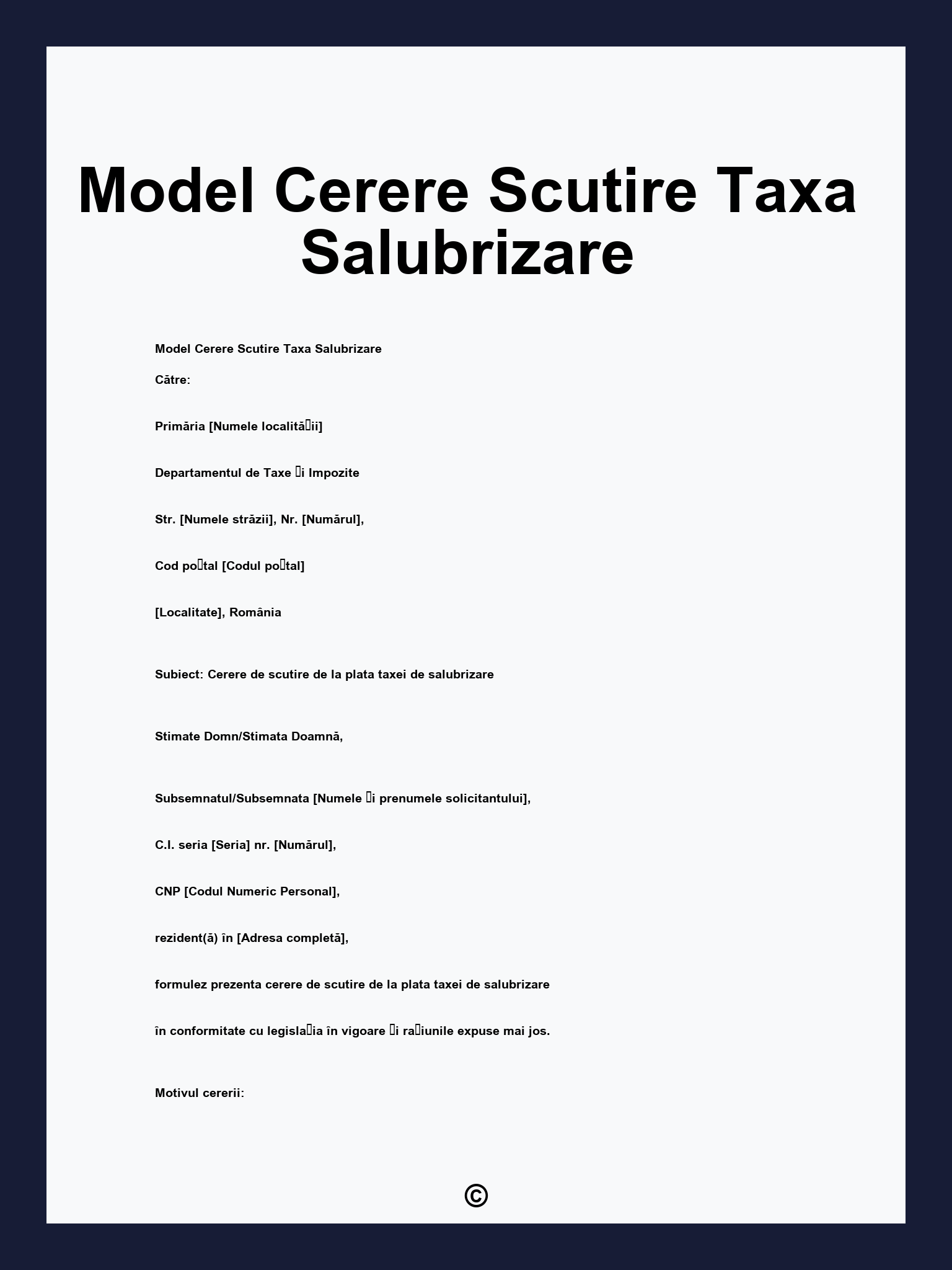 Model Cerere Scutire Taxa Salubrizare