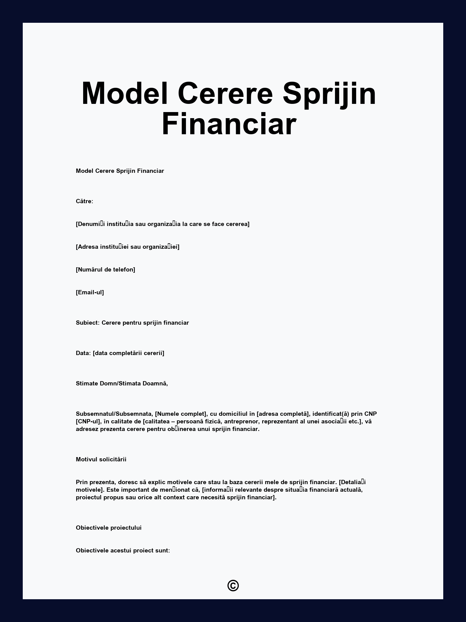 Model Cerere Sprijin Financiar