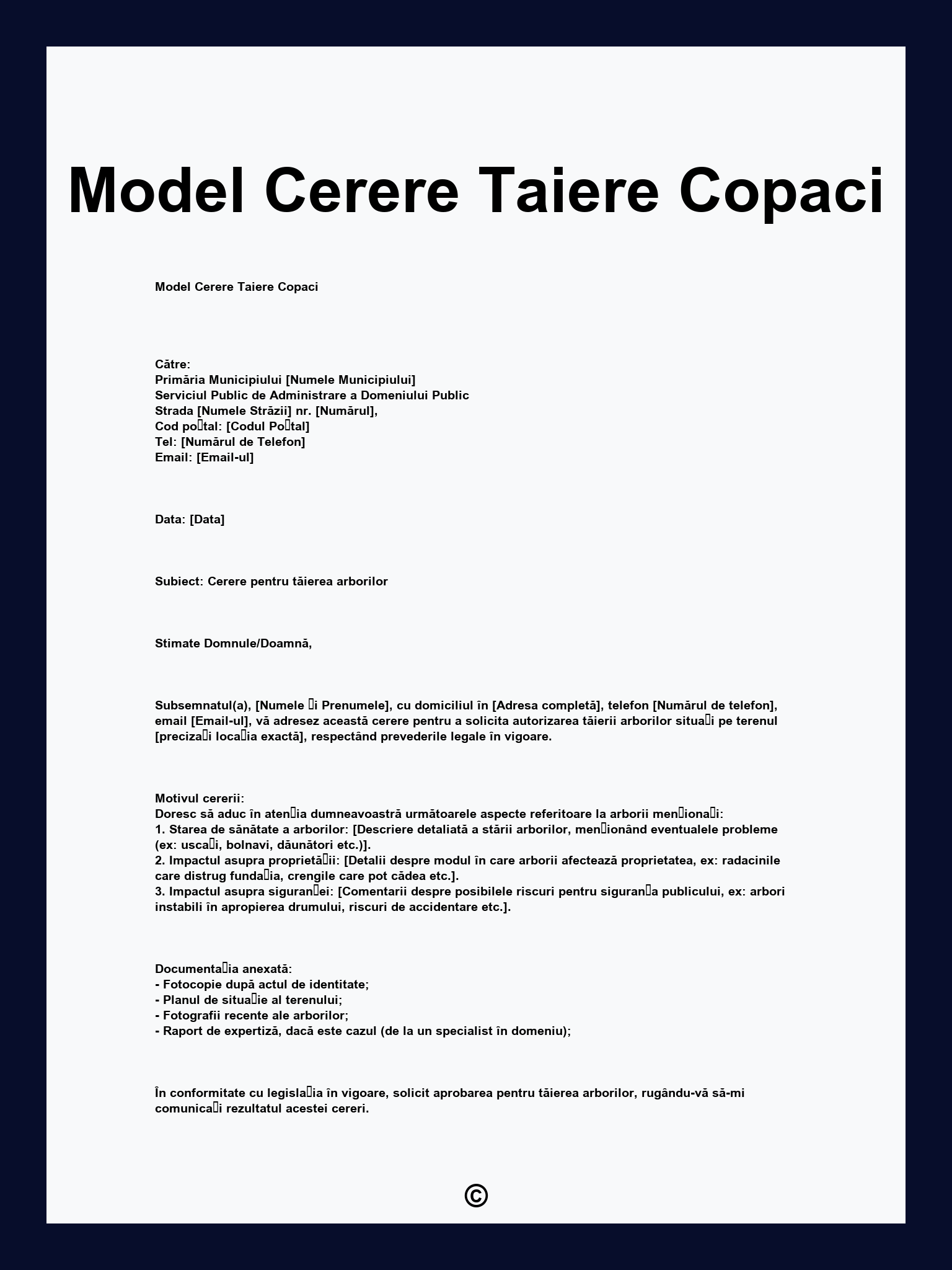 Model Cerere Taiere Copaci