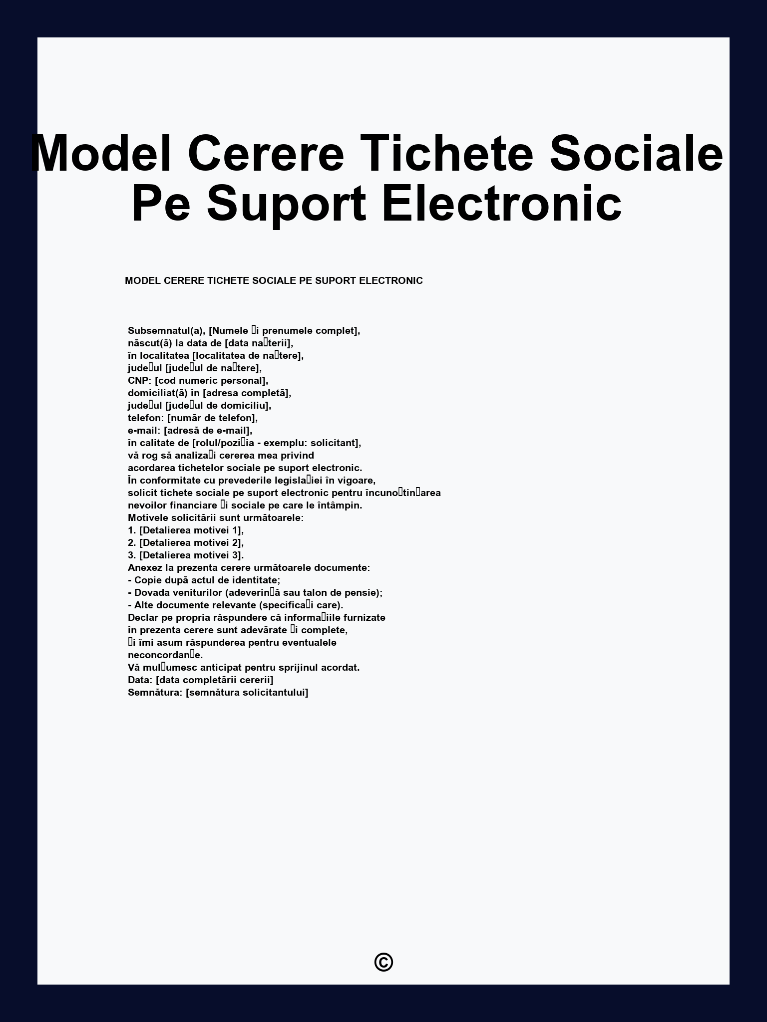 Model Cerere Tichete Sociale Pe Suport Electronic