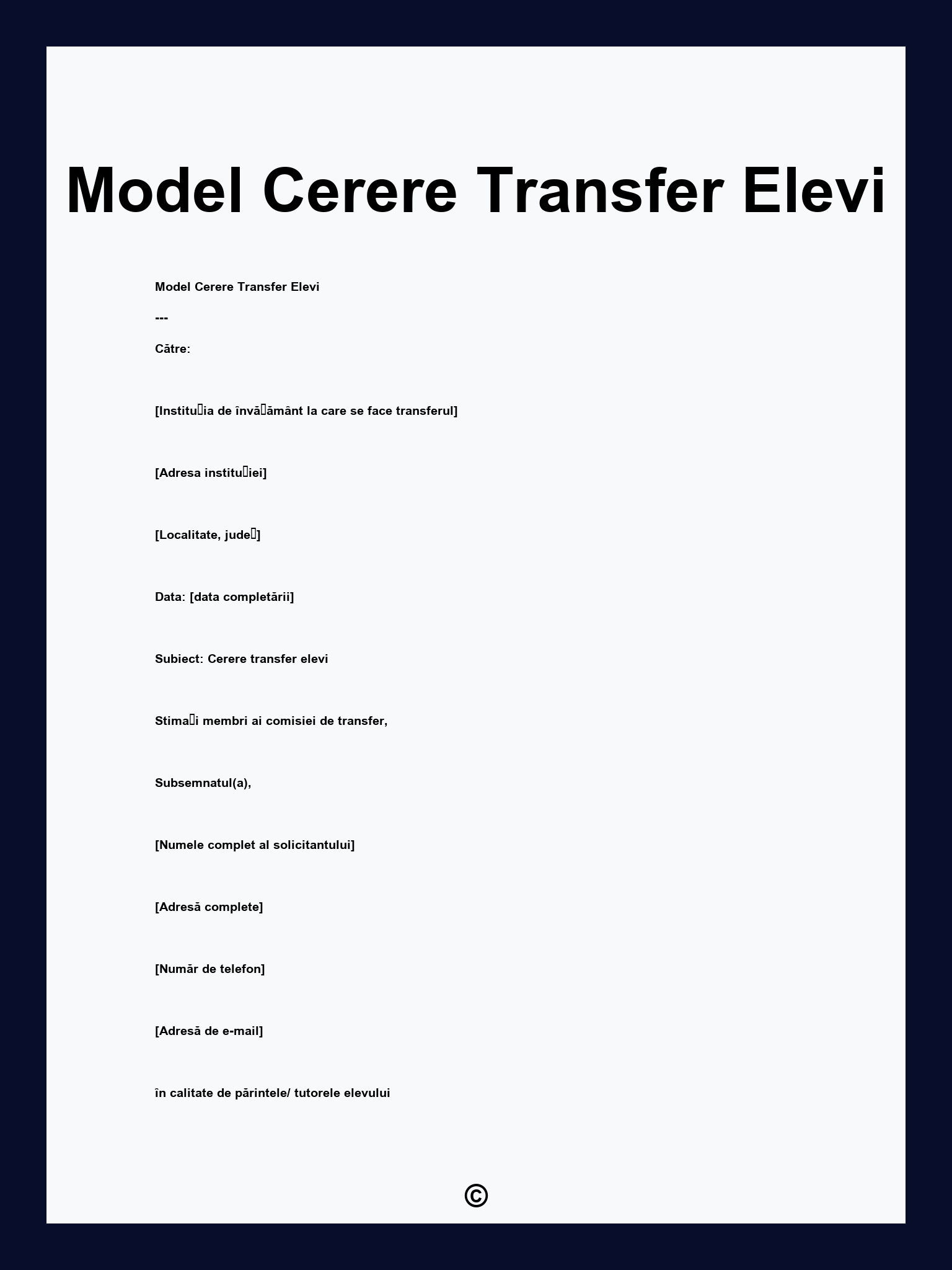 Model Cerere Transfer Elevi
