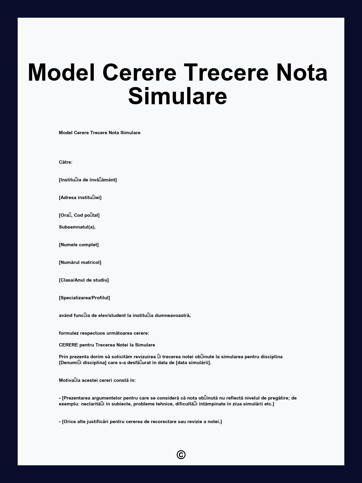Model Cerere Trecere Nota Simulare