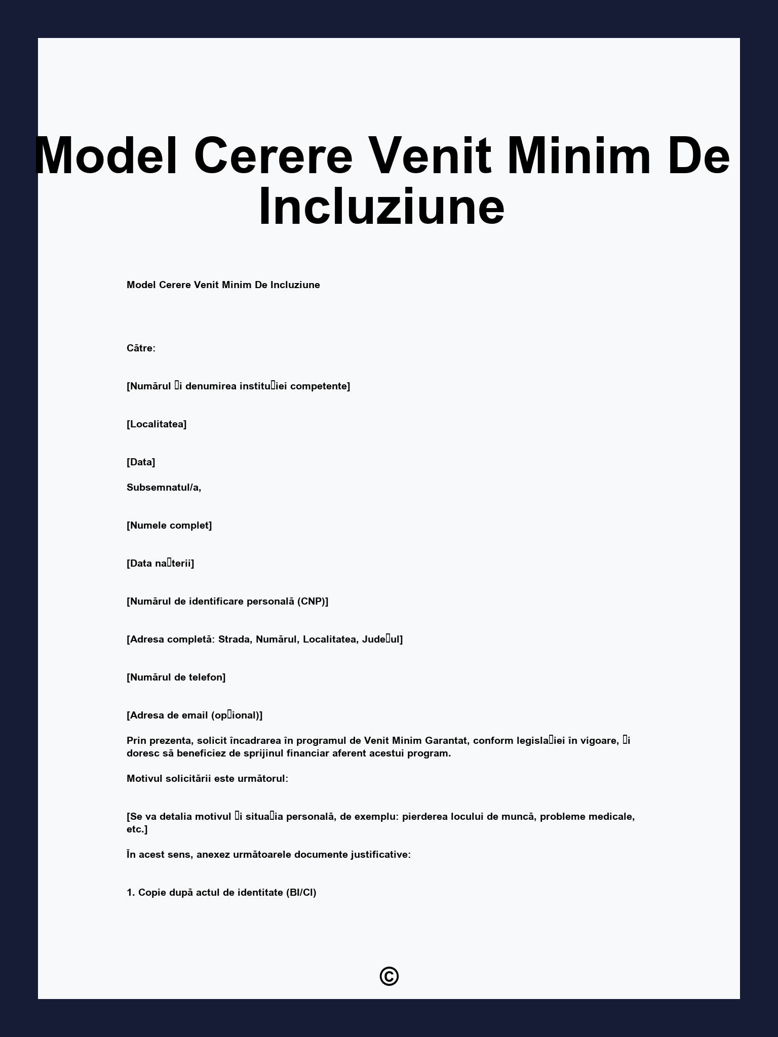 Model Cerere Venit Minim De Incluziune