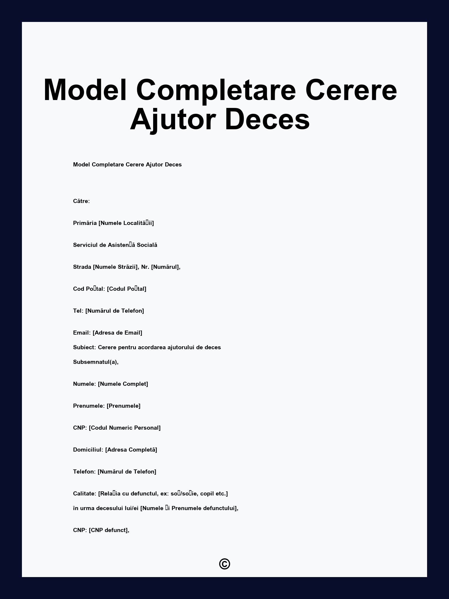 Model Completare Cerere Ajutor Deces